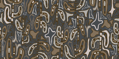 Chocolate abstraction, irregularly shaped lines in a seamless pattern. Cucumber print in beige tones.