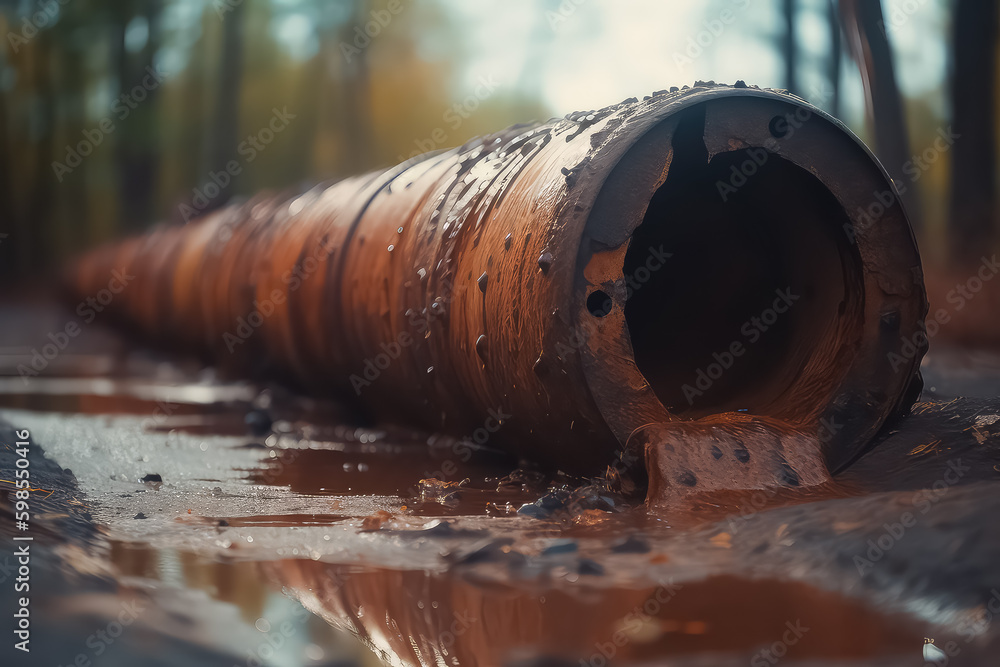 Pollution drain flowing stream clse up. AI Pollution drain flowing stream clse up. AI