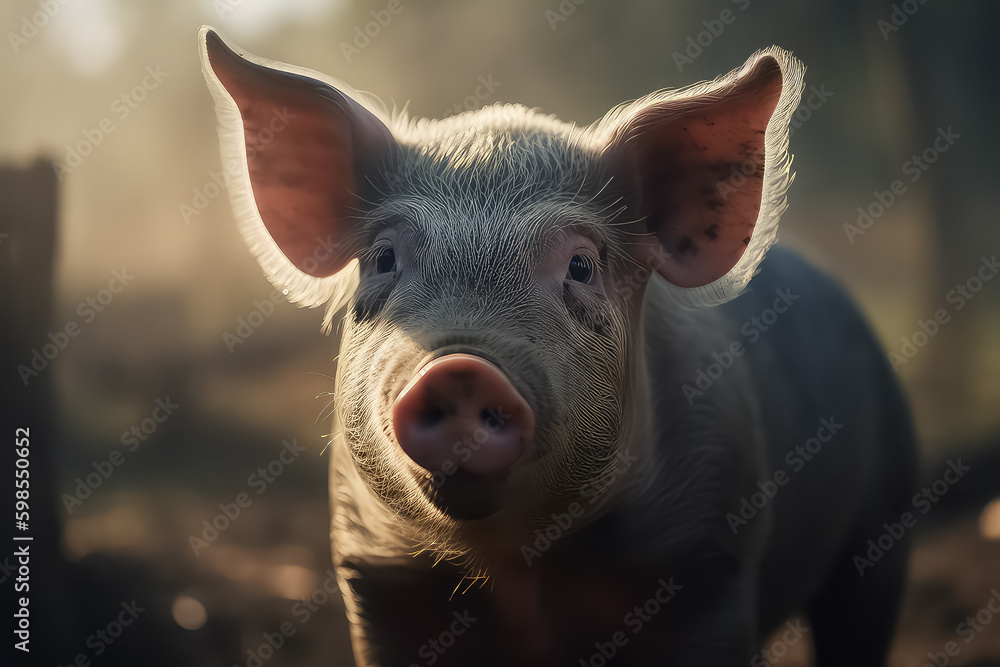 portrait of a pig in a pig farm in a neat and clean indoor livestock farm. AI portrait of a pig in a pig farm in a neat and clean indoor livestock farm. AI