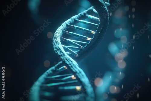 DNA molecules on black background, AI