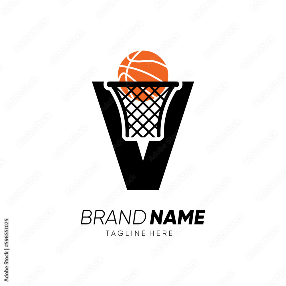 Letter V Initial Basketball Logo Design Vector Icon Graphic Emblem Illustration