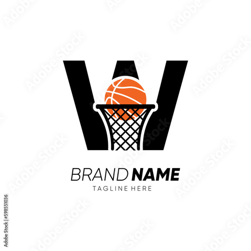 Letter W Initial Basketball Logo Design Vector Icon Graphic Emblem Illustration