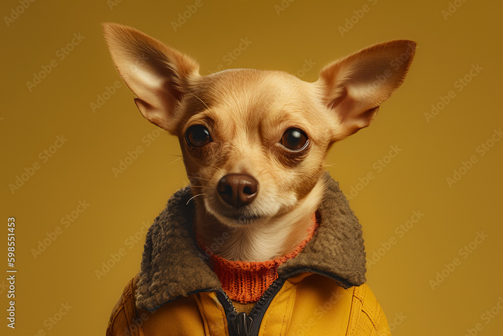 Cinematic Dog in Suit: Charming Comedy Animal Portrait with Character, Atmospheric Design in Background, Cute Illustration for Dog Lovers