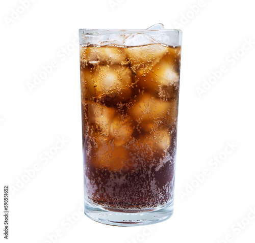Soft drinks with ice cubes isolated transparent background.