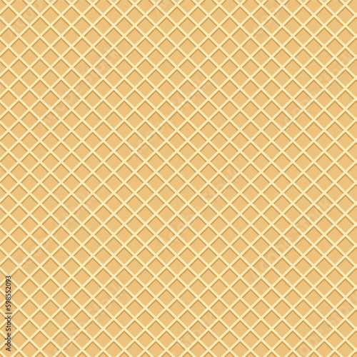 Waffle background, ice cream cone texture, sweet dessert wafer pattern, space for your text. Vector illustration Generative AI