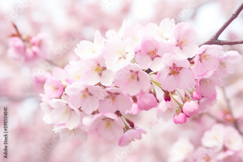 日本の春、満開のさくらをアップで。美しいピンクの背景。