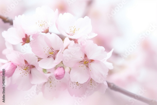 満開のサクラと美しい桜のばかし背景。余白付き。