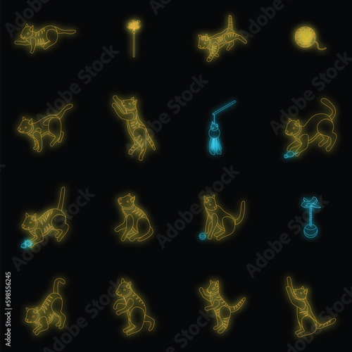 Playful cat icon. Isometric of playful cat vector icon neon color on black
