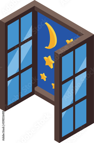 Night window icon isometric vector. Night babysitting. Child care