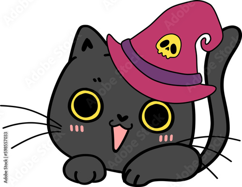 cute Halloween black cat cartoon drawing
