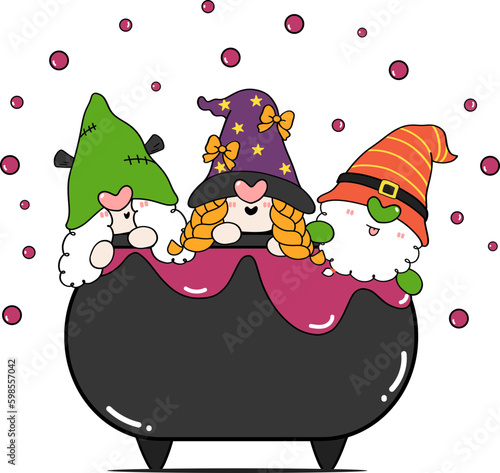 Cute Halloween witch faceless gnome costume cartoon doodle hand drawing