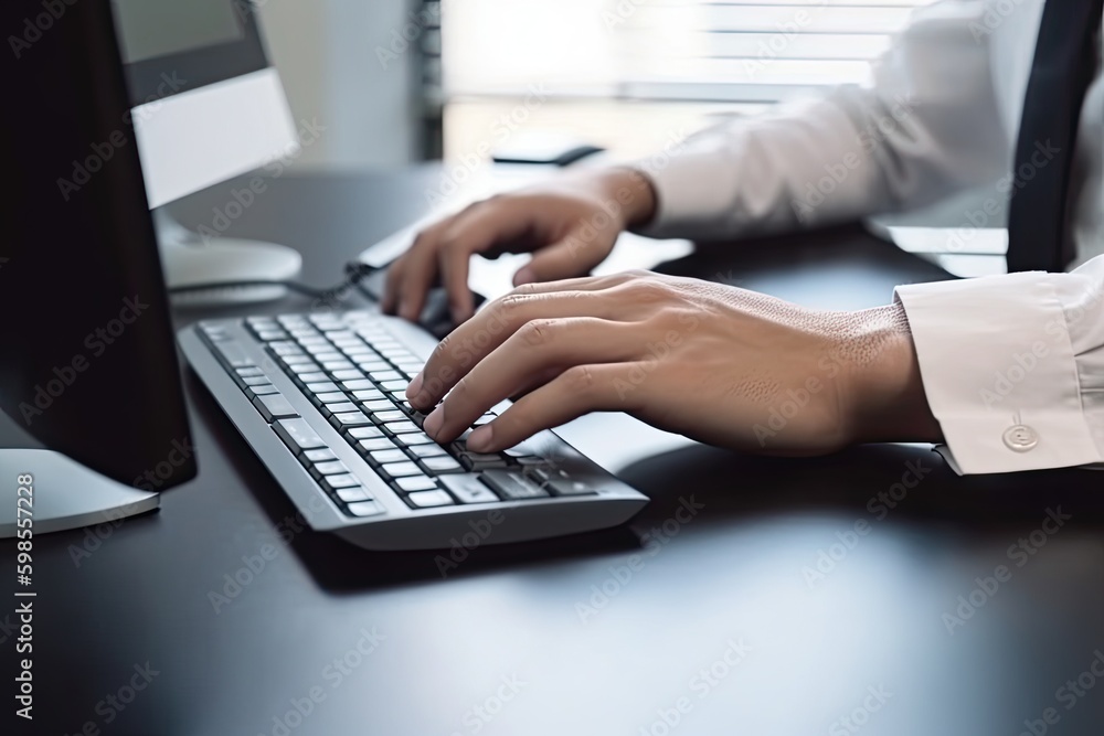 Close up of man typing something using computer while working in the office Close up of man typing something using computer while working in the office