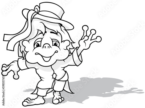 Drawing of a Cheerful Waterman with a Hat and Ribbons