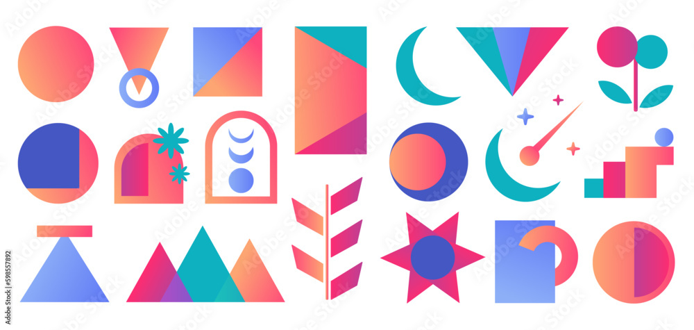 Collection of abstract gradient shapes and geometrical objects, decorative art, design elements. Collection of abstract gradient shapes and geometrical objects, decorative art, design elements.