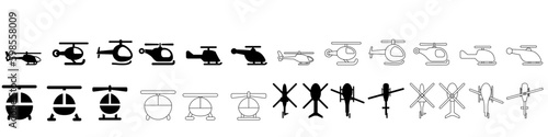Helicopter vector icon set. aircraft illustration sign collection. fly symbol. airline logo isolated on white background.