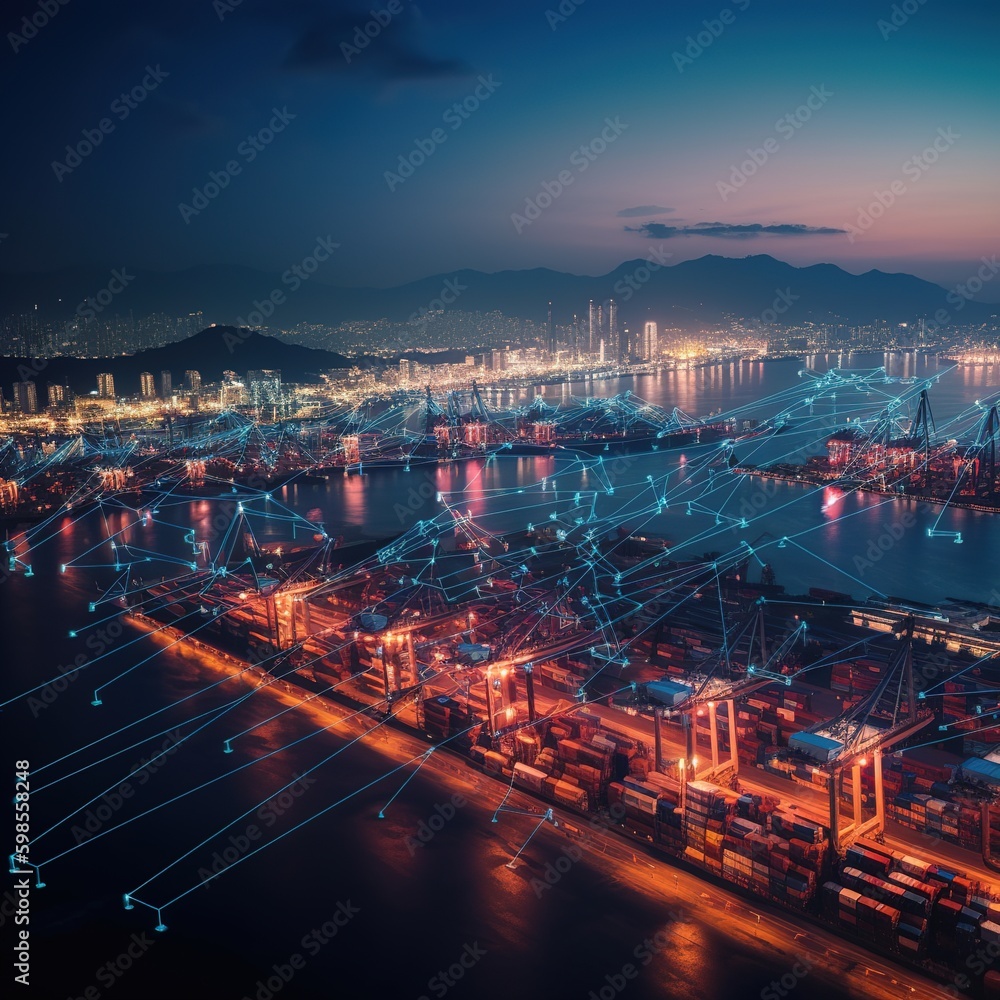 global logistics network distribution and transportation on container cargo ship harbor Smart logistics. generative AI