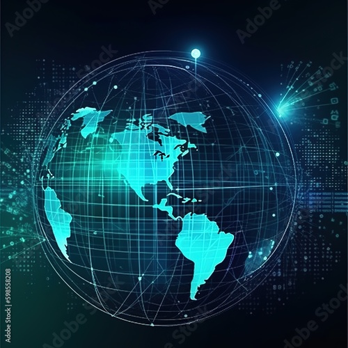 Global background with connecting lines around the Earth globe, future technology theme background with circles and lines. Internet, social media, travel, and logistics concepts. generative AI © WS Studio 1985