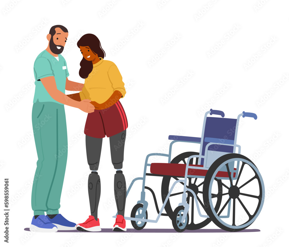 Young Woman Character Undergo Rehabilitation After Receiving Prosthetic Legs Learning To Walk And Use Them In Activities Generative AI Young Woman Character Undergo Rehabilitation After Receiving Prosthetic Legs Learning To Walk And Use Them In Activities Generative AI