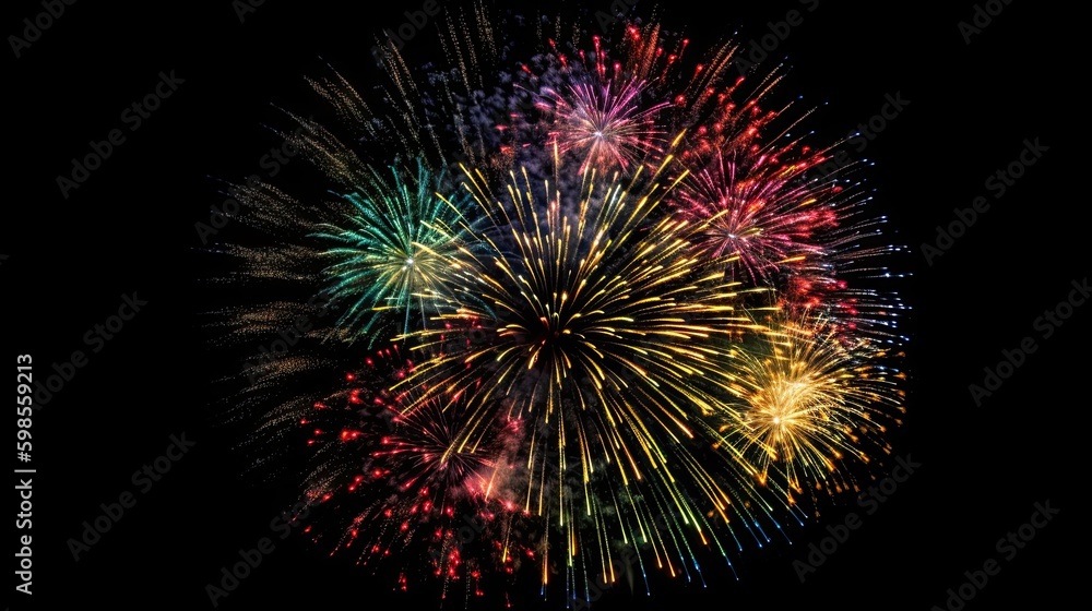 Fireworks on a Black Background , Generative AI Fireworks on a Black Background , Generative AI