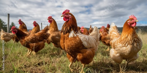 Fotografia Flock of Chickens foraging in Regenerative pasture
