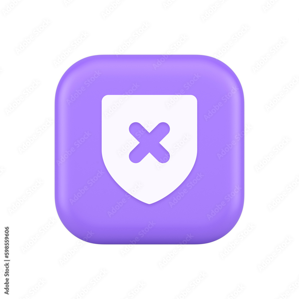 Obraz premium Decline shield button cross mark wrong unsend defense virtual guard 3d realistic icon