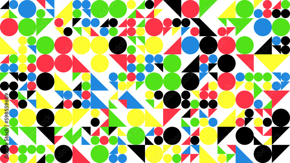 Colourfu geometric mosaic seamless pattern illustration with creative abstract shapes. Modern style background print. Trendy bright symbols and minimalist shape texture, geometry collage. Vector Colourfu geometric mosaic seamless pattern illustration with creative abstract shapes. Modern style background print. Trendy bright symbols and minimalist shape texture, geometry collage. Vector