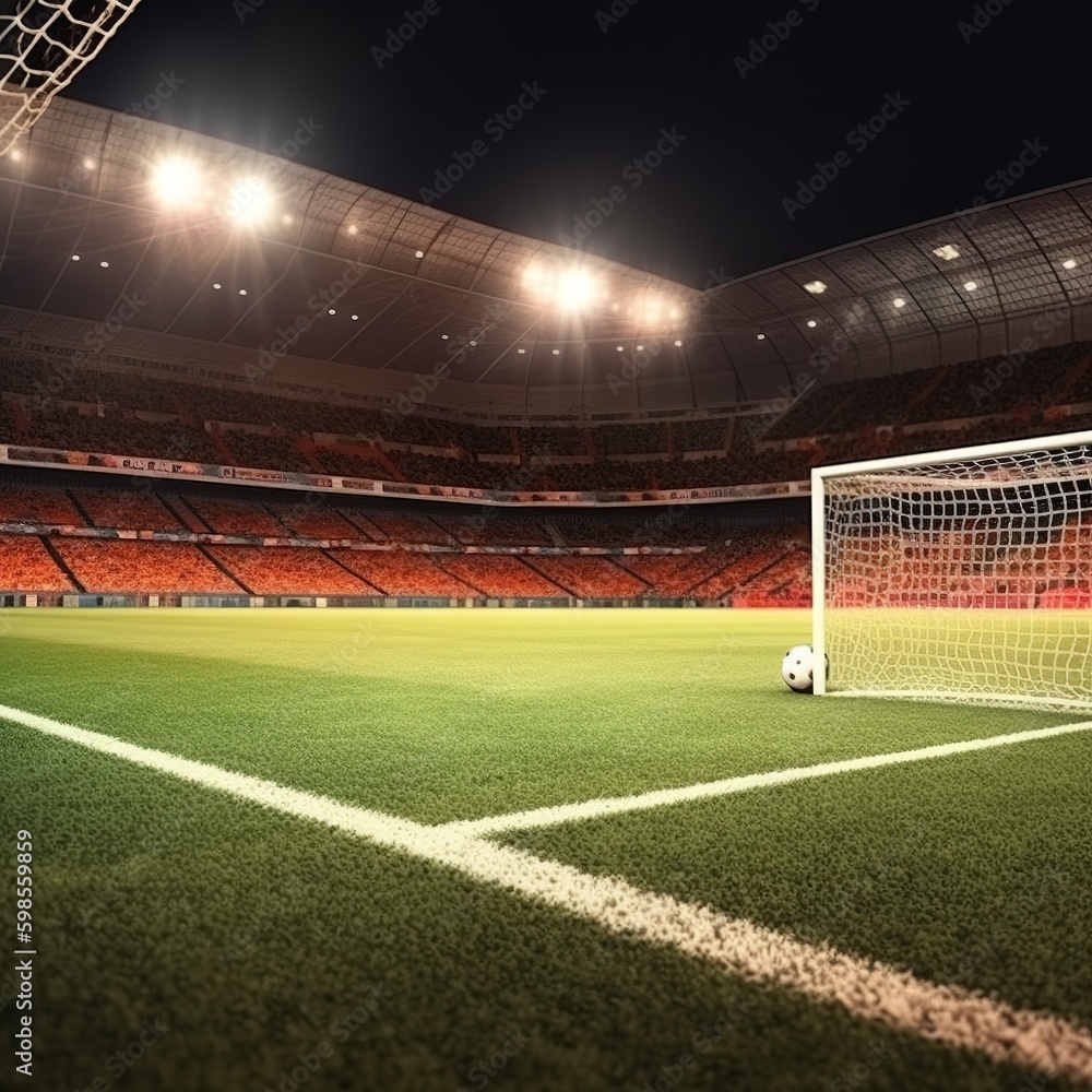 Fototapeta premium Ready to kick the penalty and score a goal inside area at the stadium. generative AI
