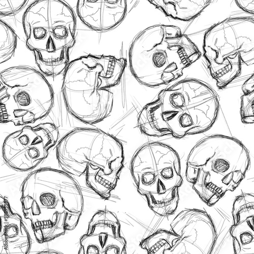 Grunge Skulls Seamless Pattern. Trash Polka Tattoo Pattern