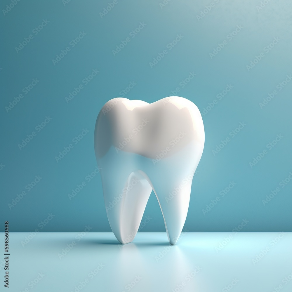 Tooth on blue background and space, health care concept. generative AI Tooth on blue background and space, health care concept. generative AI