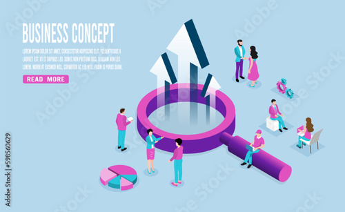 Business people team and magnifier icon web search engine optimization business ecommerce seo concept web landing page