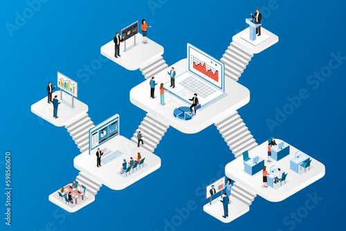 Isometric Block Pattern Illustration Show business content seminar communicate exchange information Investment and turnover