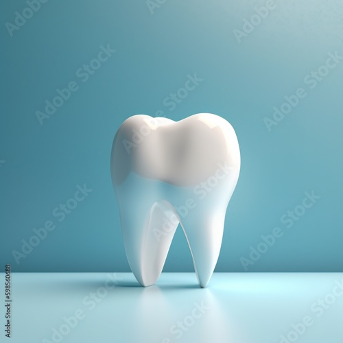 Tooth on blue background and space  health care concept. generative AI