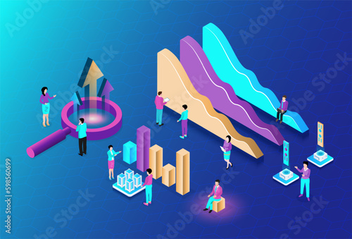 Business people team and magnifier icon web search engine optimization business ecommerce seo concept web landing page