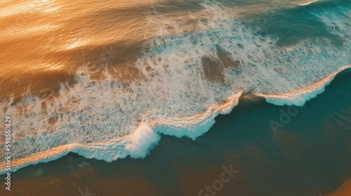 Aerial view of a wild beach at sunset Generative AI