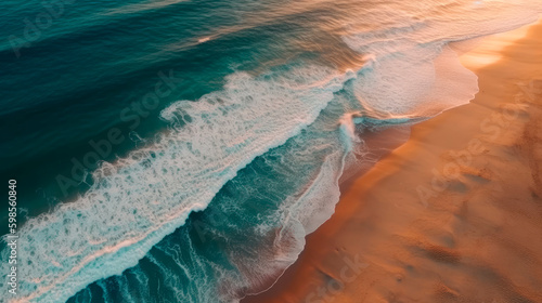 Aerial view of a wild beach at sunset Generative AI