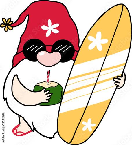 Cute happy gnome tropical Santa Claus cartoon 