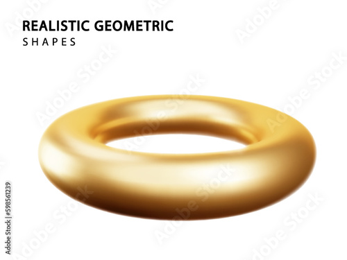 Realistic tor isolated on white background. Vector geometric 3d golden rings. Minimal Decoration element. PNG