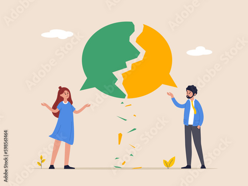 Business communication breakdown concept. Symbol of misunderstanding, negotiation problems, miscommunication, argument. Flat vector illustration. Generative AI