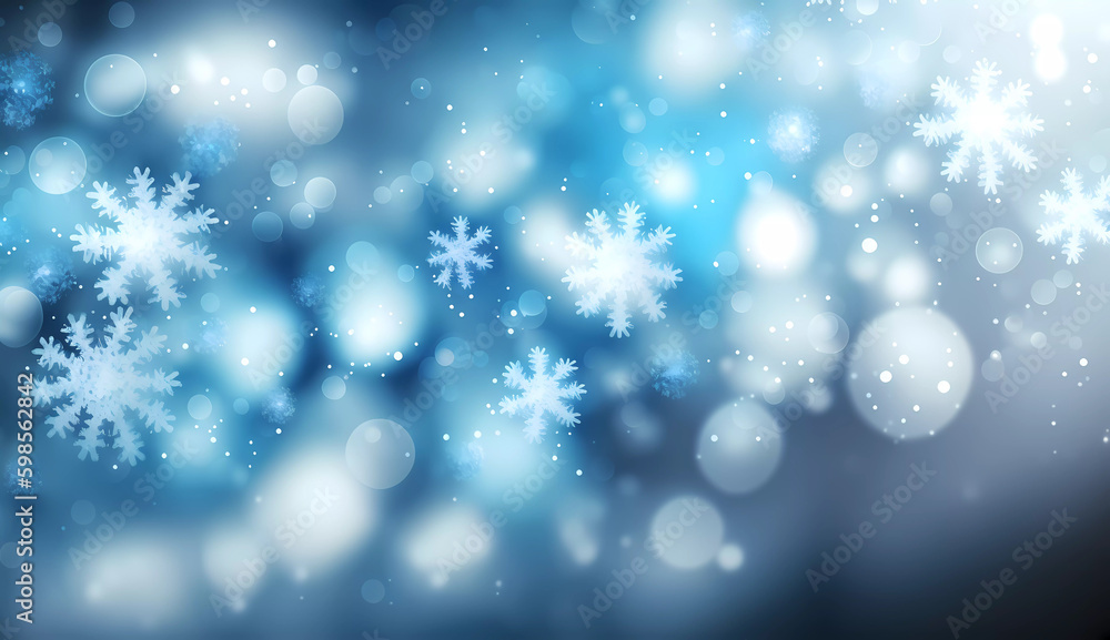 Snowflakes on a blue background. bokeh. Christmas. Generative AI