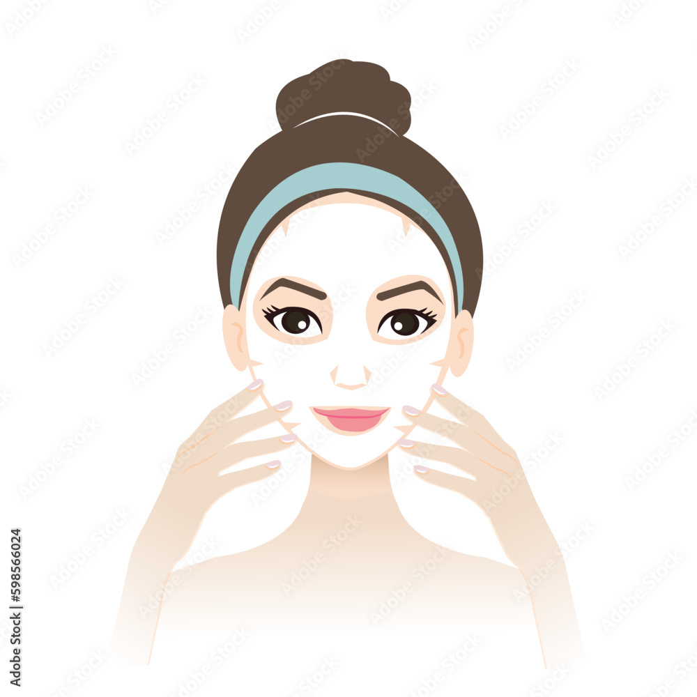 Facial sheet mask on woman face vector isolated on white background