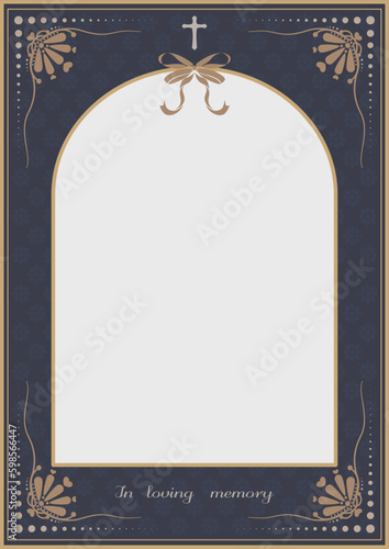 Vector - Beautiful funeral card or condolence card template on gray background. Dark blue and brown color. 
