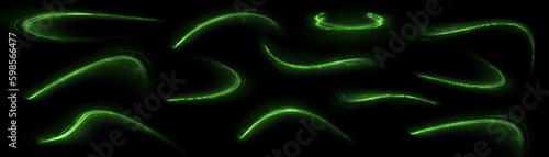 Light trail wave, fire path trace line, car lights, optic fiber and incandescence curve twirl png.  road car headlights. Luminous white lines of speed. Light glowing effect. Abstract motion lines.