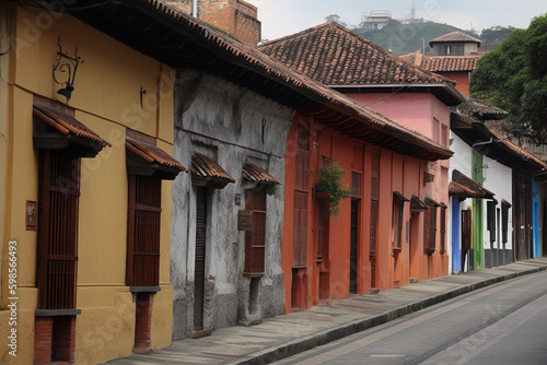 South American architecture and geography A row of colorful buildings in the old town of cusco AI generation photo