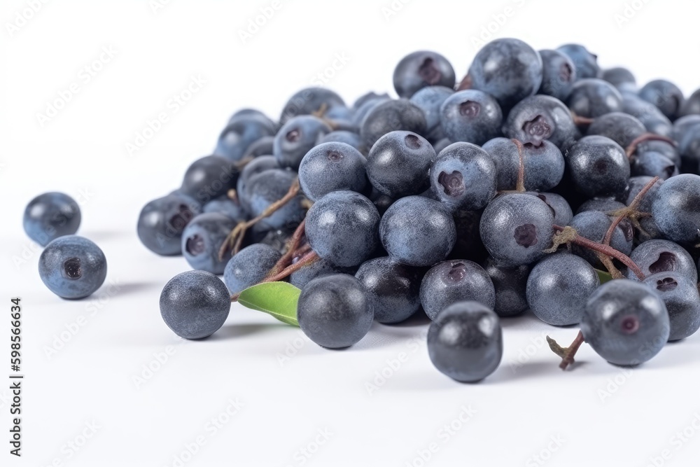vibrant pile of fresh blueberries on a clean white table. Generative AI Generative AI