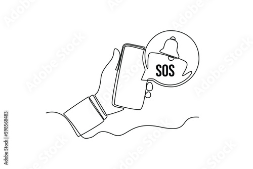 Single one line drawing SOS emergency call in the smartphone. SOS concept. Continuous line draw design graphic vector illustration.