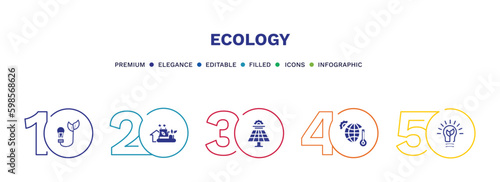 set of ecology filled icons. ecology filled icons with infographic template. flat icons such as bio energy, eco industry, solar energy, warming, green energy vector.