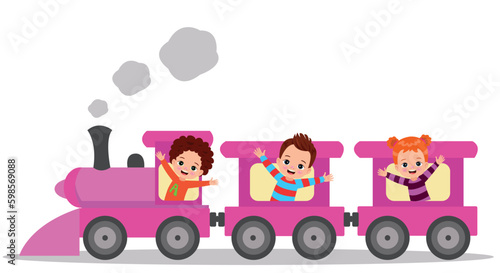 A cartoon of children on a train