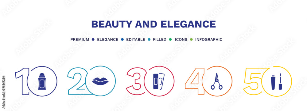 set of beauty and elegance filled icons. beauty and elegance filled icons with infographic template. flat icons such as deodorant, lips, patches, manicure scissors, liquid lipstick vector. set of beauty and elegance filled icons. beauty and elegance filled icons with infographic template. flat icons such as deodorant, lips, patches, manicure scissors, liquid lipstick vector.