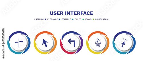 set of user interface filled icons. user interface filled icons with infographic template. flat icons such as crossroads, mouse cursor, left turn, 6 ps, mouse clicker vector.