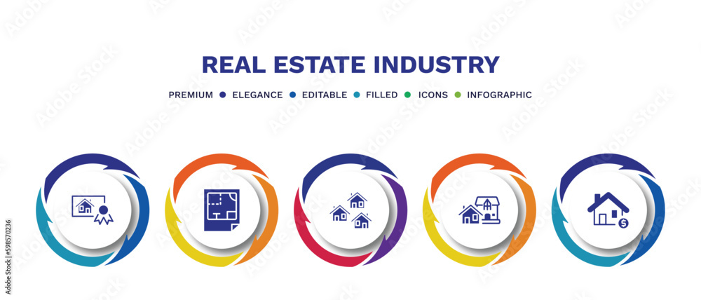 set of real estate industry filled icons. real estate industry filled icons with infographic template. flat icons such as certification, plans, neighborhood, houses, or vector. set of real estate industry filled icons. real estate industry filled icons with infographic template. flat icons such as certification, plans, neighborhood, houses, or vector.